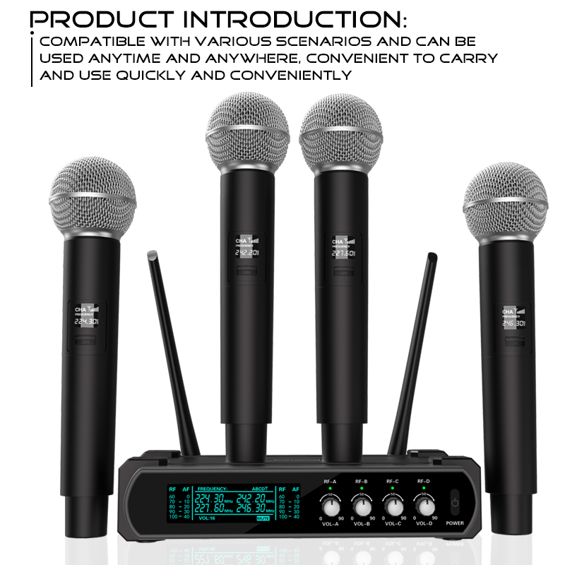Wireless Microphone Handheld 4 Channel UHF Microphone For Karaoke Wedding Party Band Church Performance