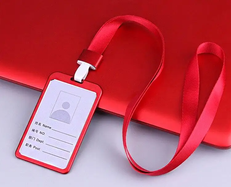 Aluminum Alloy Working Permit Cover ID Name Card Badge Holder Business Pass Card Lanyard Sleeve Case Metal Work Card Case Women
