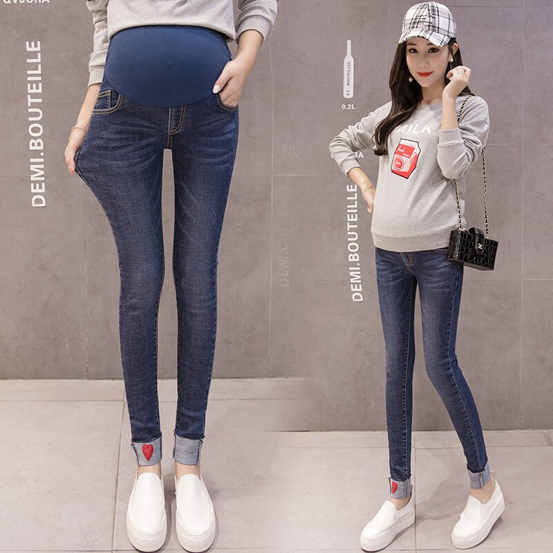 strecken blau jean Overall Für Schwangere Frauen Mutterschaft Hosen Dünne Jeans Pflege Schwangerschaft Kleidung Bauch Maternidad Jean: Blau / XL