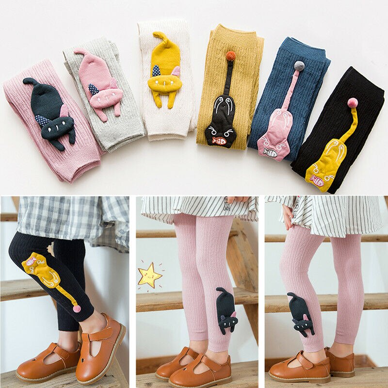 Søde tegneserie børn pige baby stramme bukser småbørn stretch varme leggings bukser 1-8y