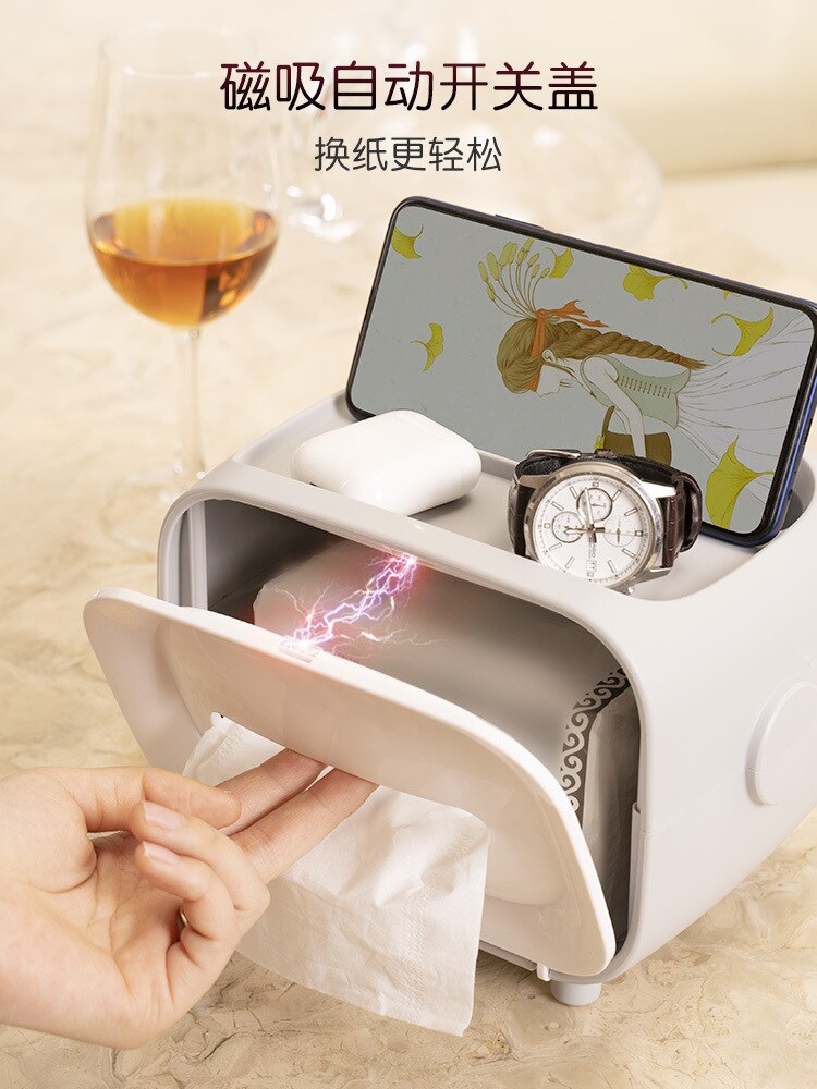 Office Desktop Multi-function Paper Towel Box Simple Plastic Storage Paper Drawing Box Paper Towel Distributor: Grey