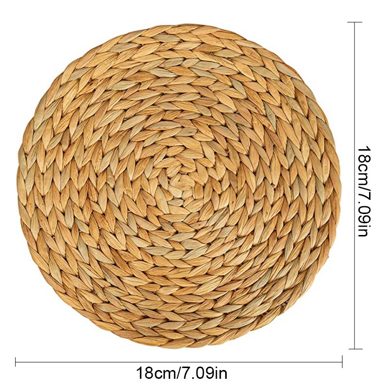 2PC Natural Woven Handmade Round Placemat Table Mat For Dining Table Water Hyacinth Placemat Heat-Resistant Non-Slip Table Mat #