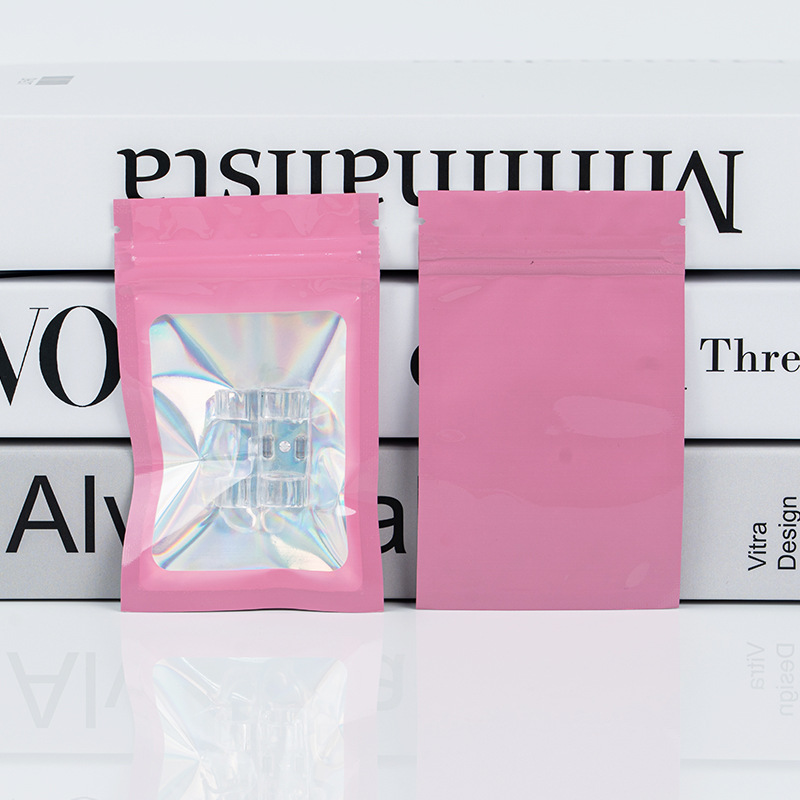 100 szt. Kolorowe Czarne Holograficzne Torebki Mylarowe Samozamykające z Zamkiem Błyskawicznym i Okienkiem, Plastikowe, Zapobiegające Nieprzyjemnym Zapachom: zielony