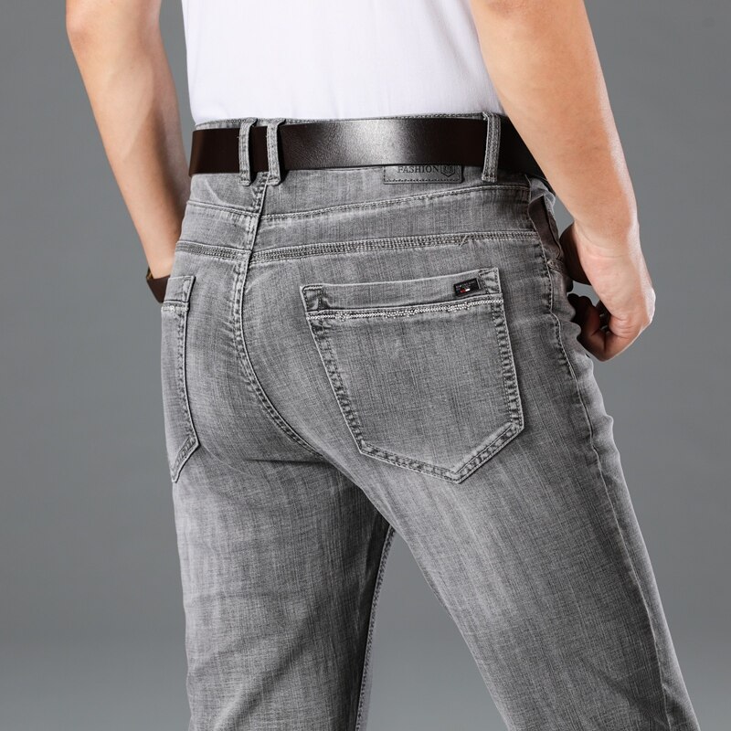 Herfst Smoky Grijs Geavanceerde Stretch Jeans Business Casual Katoen Regular Fit Denim Broek Mannelijke Broek