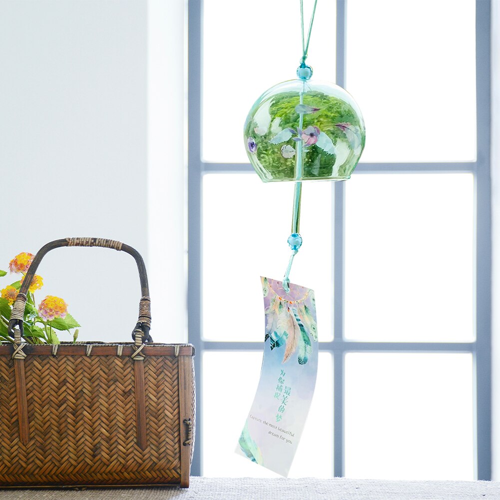 Japanese-style Handmade Painted Flowers Feather Glass Wind Chimes Sticky Note Tassel Pray Blessing Feng Shui Yard &amp; Garden Decor