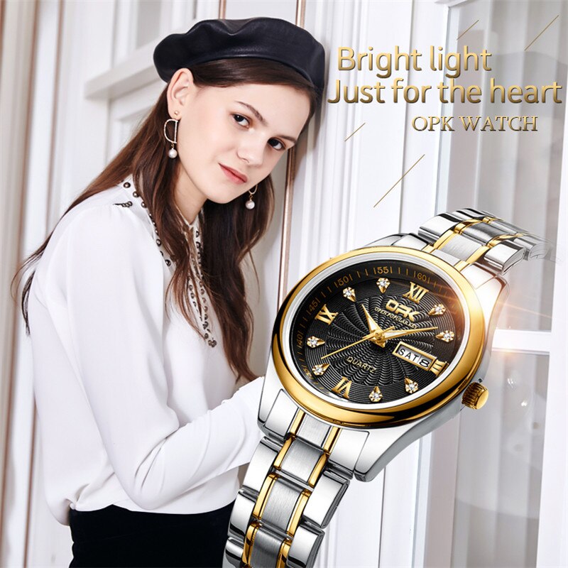 OPK montre Couple montre Quartz montres Simple montre de luxe étanche affaires montre-bracelet lumière confortable pour amant montre