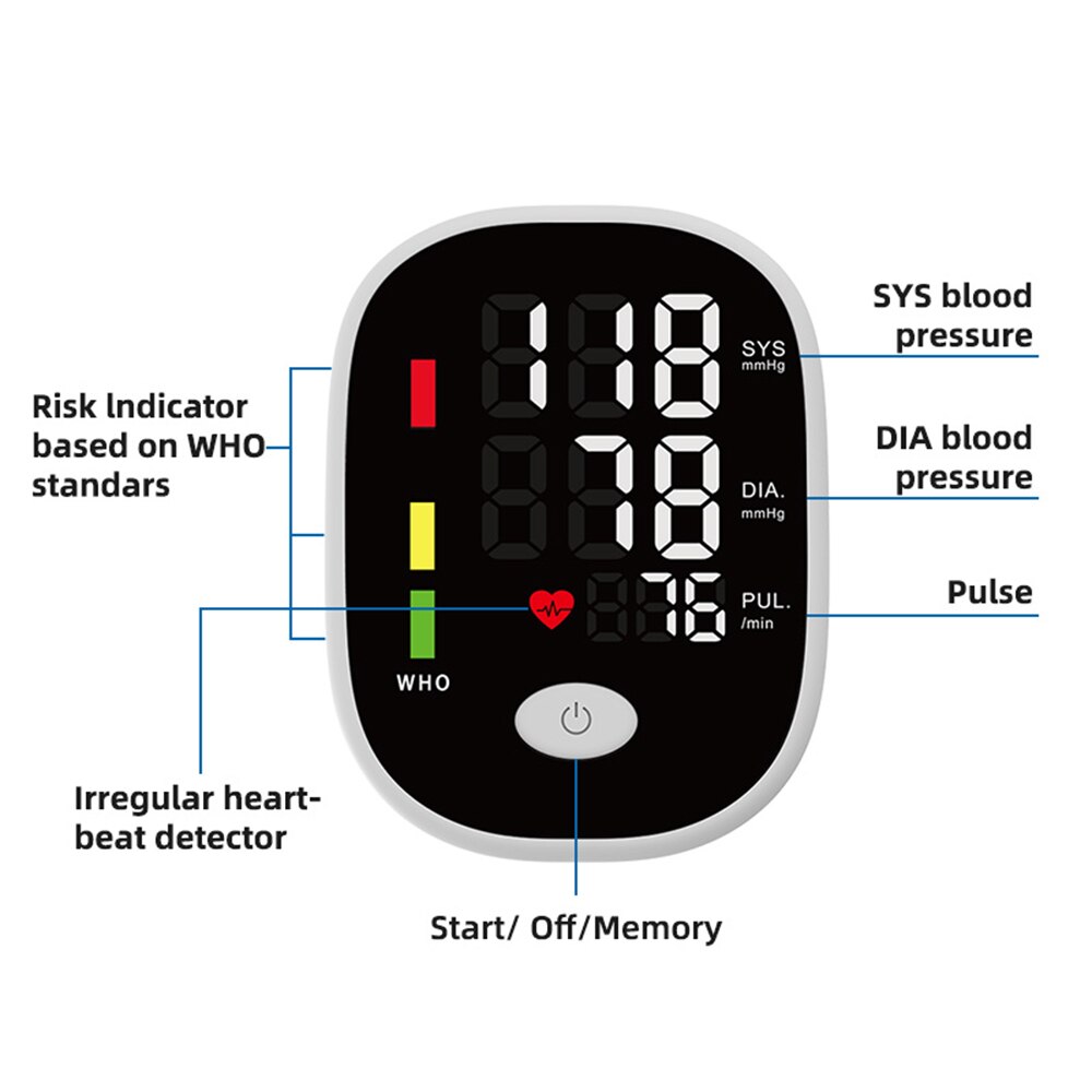 Arm Blood Pressure Monitor Blood Pressure &amp; Pulse Tester BP Cuff Monitor Large Display Voice Broadcast Pulse Rate Machine