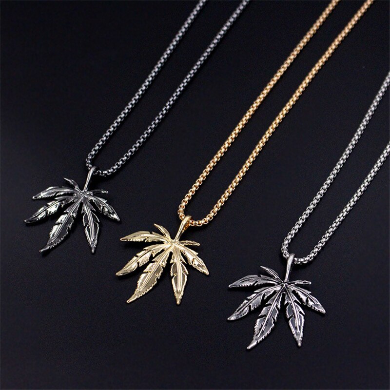 Hip-Hop Wietblad Goud Titanium Stalen Ketting Persoonlijkheid Rvs Geometrische Type Mannen Maple Leaf Blade Keten