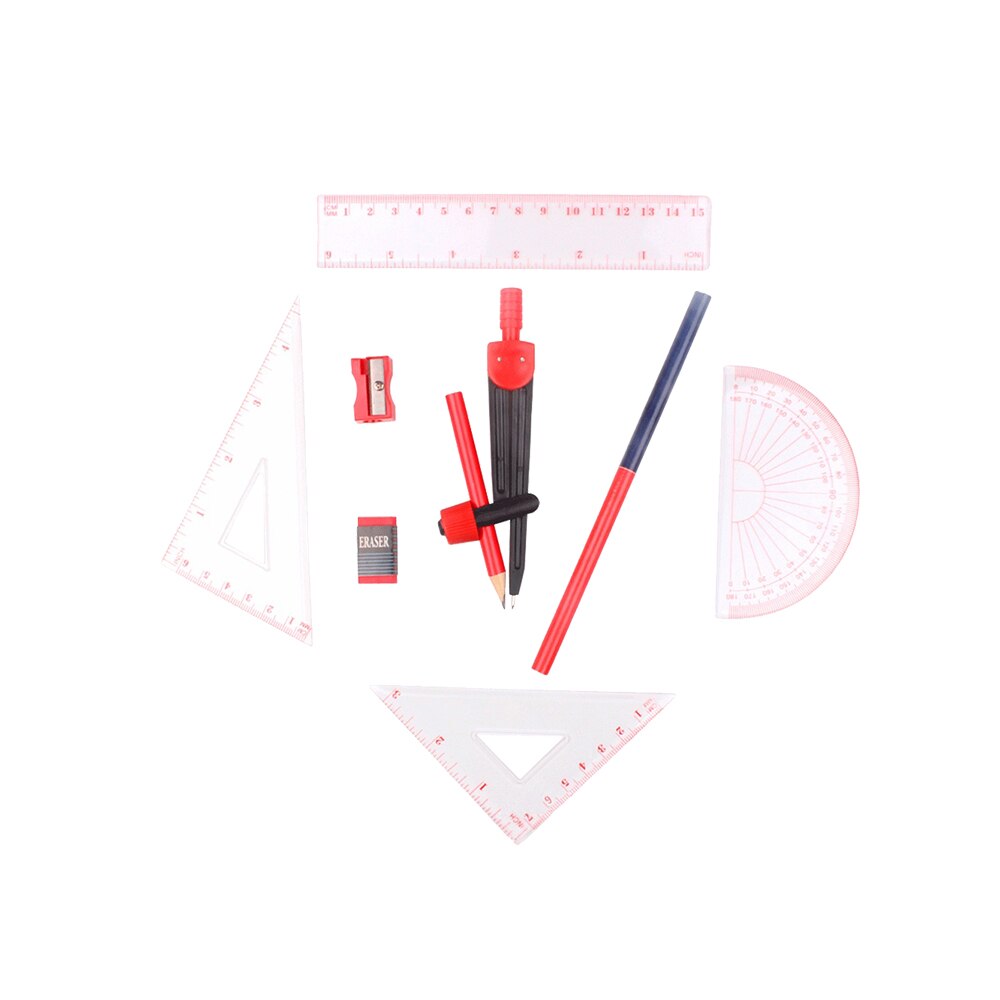 Compass Set Math Geometry Drawing Tools Includes Rulers Protractor Compass Eraser Pencil Sharpener for School Students