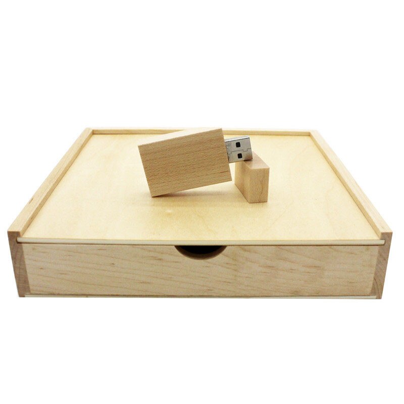 Shandian 1 stuks gratis logo walnoot foto uniek album hout usb + doos geheugenstick pendrive 8gb fotografie trouwstudio 170*170*35mm: 64gb / Esdoorn doos