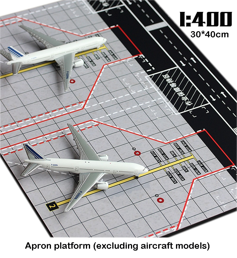 Tablier d&#39;avion d&#39;aéroport miniature 1:400, plate-forme d&#39;exposition à deux sièges, menuiserie 40*30cm