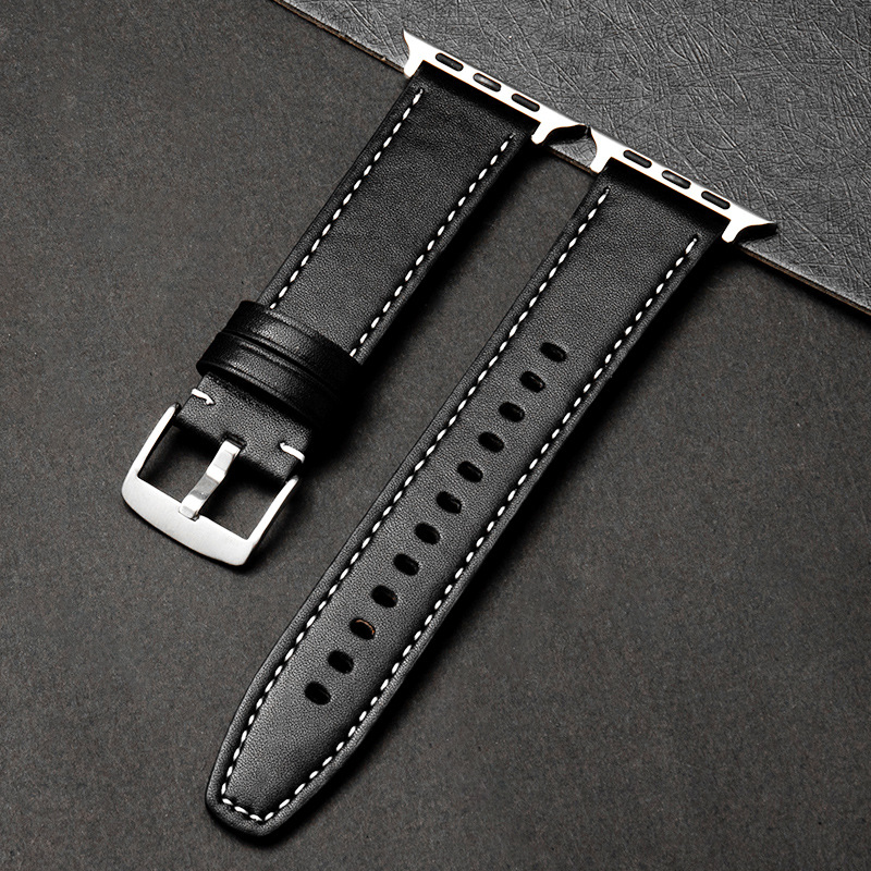Lærrem til apple watch series 9 8 7 band 45mm 41mm se 6 5 4 44mm 40mm 3 42mm 38mm rem iwatch ultra 2 1 49mm armbånd: Kullsvart / 14mm