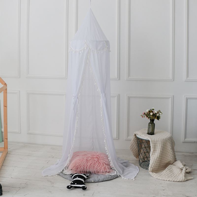 KAMIMI Baby Room Hairball Tassel Home Decoration Lace e Bed Children'S Chiffon Petal Tent Ruffle Mosquito Net White
