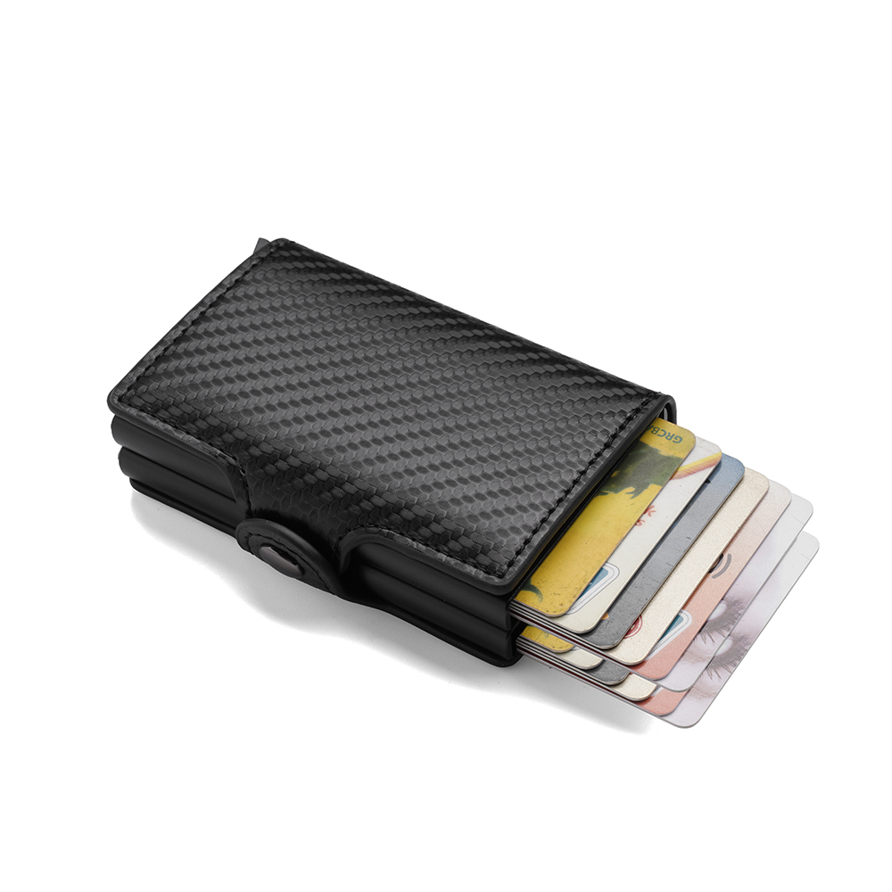 Etui na karty kredytowe z włókna węglowego Męskie podwójne etui na karty bankowe Anti Rfid Portfel Metal Business Bank Minimalistyczny prezent na prezent: Black