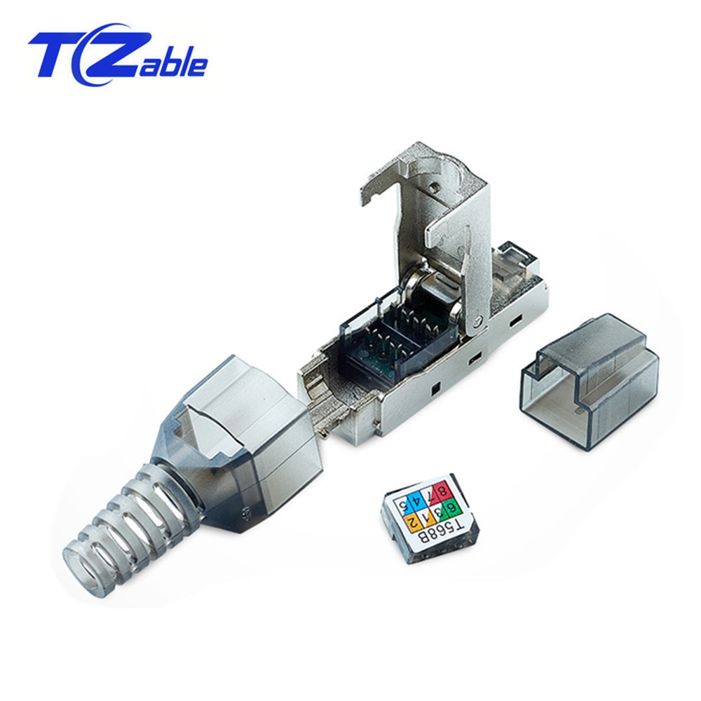 RJ45 Cat 6A Ethernet Connector RJ 45 Cat6A Lan Plug Zinc Alloy Metal Shield Crystal Head Field Network Modular Plug Tool Free