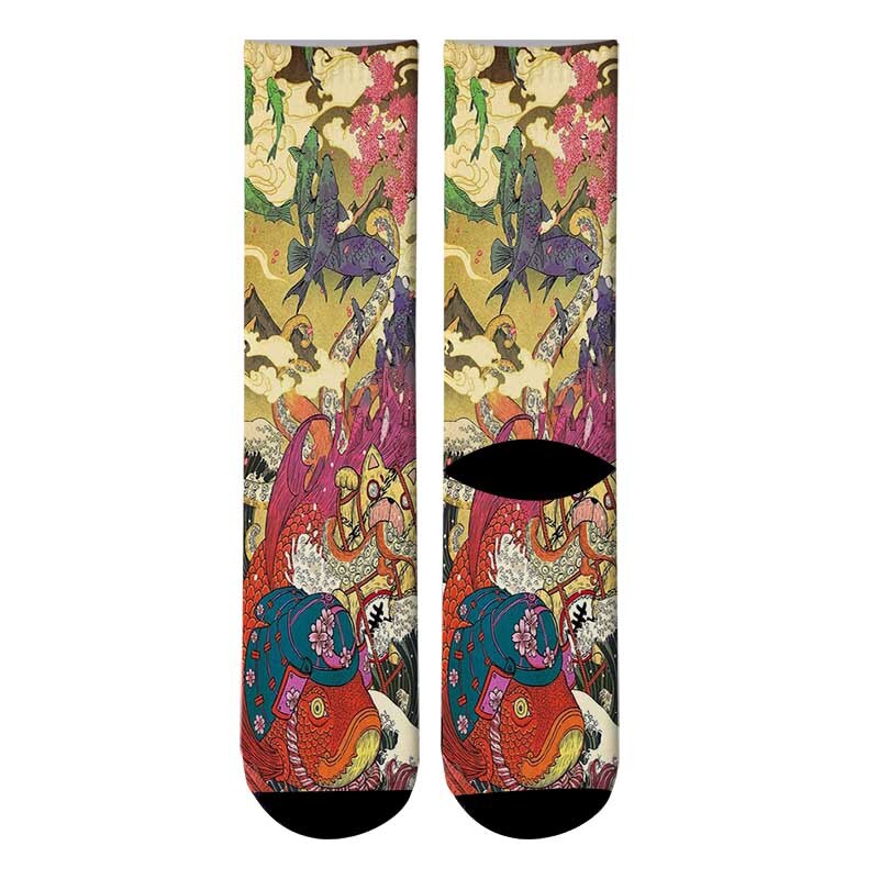 3D Printed Harajuku Japanese Ukiyoe Animals Paint Crew Socks Men Whale Deer Long Socks Phoenix Dragon Men&#39;s Dress Tube Socks: 3