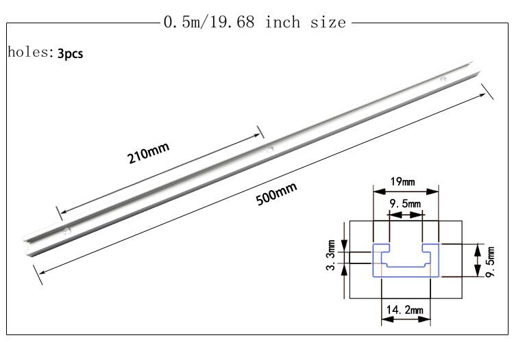 Riel de aluminio t-track t-slot, Riel de 300mm/400mm/500mm/600mm/800mm, ranura de fijación de tornillo T para Sierra de mesa herramienta de carpintería: 500mm