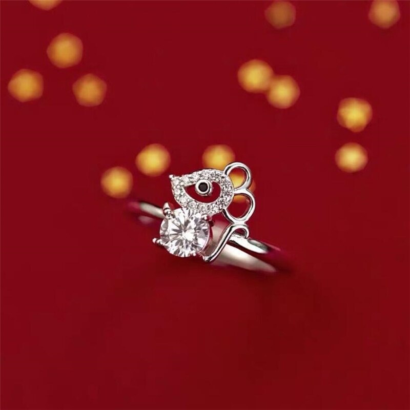 Zool Geheugen Rat Jaar Sterrenbeeld Shiny Muis 925 Sterling Zilveren Sleutelbeen Ketting Vrouwelijke Ketting SNE513: Ring