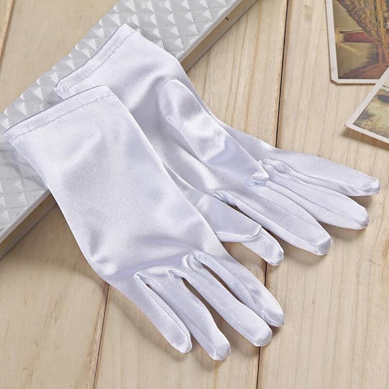 1 PC Mädchen Dame Satin- Kurze Finger Handgelenk Handschuhe Glatt Abend Party Formale Prom Kostüm strecken Handschuhe verrotten Weiß Etikette handschuh