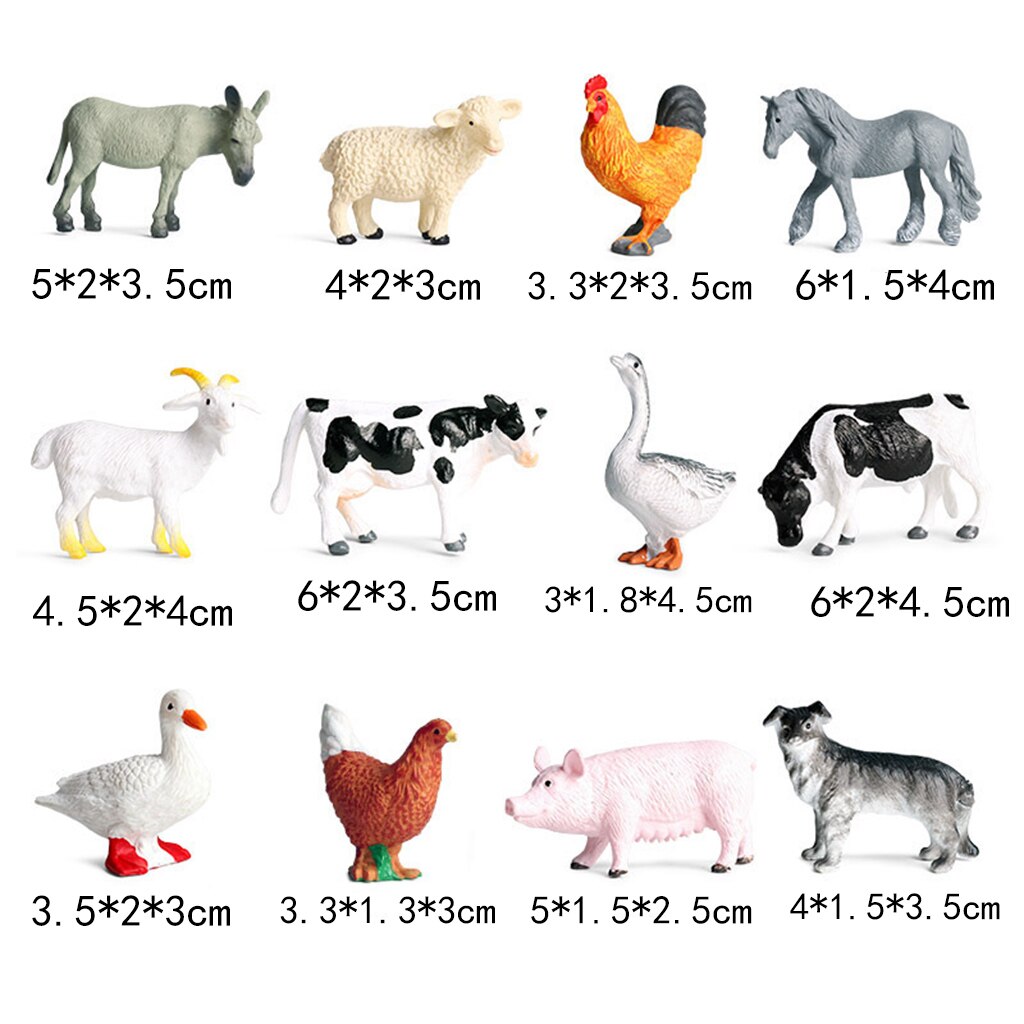 Simulation 12 Pieces Farm Animasl Model Set Cow Duck Goose Educational Toys