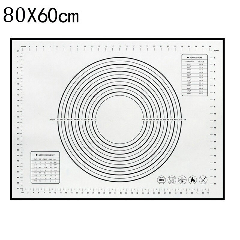 Grote Maat Kneden Deeg Mat Siliconen Bakken Mat Pizza Deeg Maker Non-stick Gebak Oven Liner Bakplaat Keuken tafel Pad: 80X60cm Black