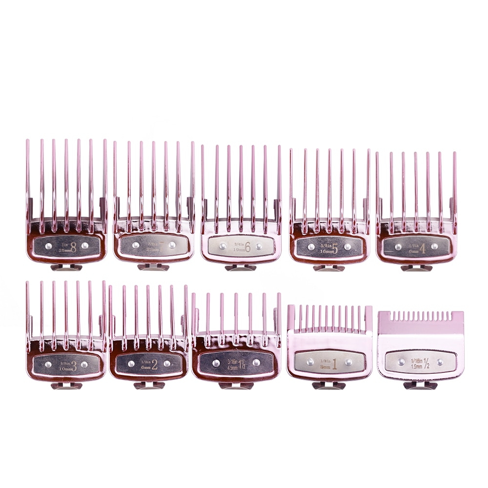 8pcs/10pcs universal hair clipper limit comb guide attachment set for wahl clippers hair clipper combs hair cutting guide comb: 10Pcs-Pink
