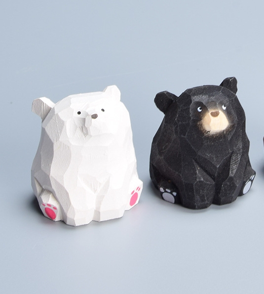 Wooden Bear Miniature Polar Bear Crafts Ornaments Cute Mini Solid Wood Carved Bear Figurines Tabel Decorate Kids: Dark Khaki