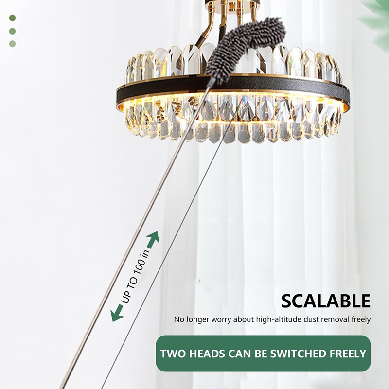 Microfiber Feather Duster with Extension Pole(30-100Inch) with Microfiber Head and Chenille Head Bendable Cobweb Duster