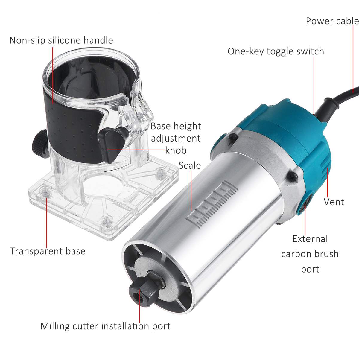 800W 35000RPM Wood Electric Hand Trimmer Woodworking Engraving Slotting Trimming Hand Carving Machine Wood Router Joiners Set