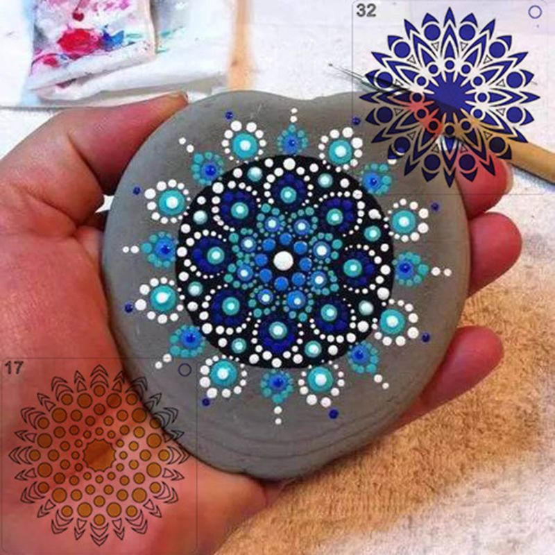 Plantillas de Mandala para pintar, 15x15cm, DIY, para dibujo, álbum de recortes, plantilla de pared, para azulejos de suelo de madera, plantilla de Arte de tela, 16 unids/set por juego