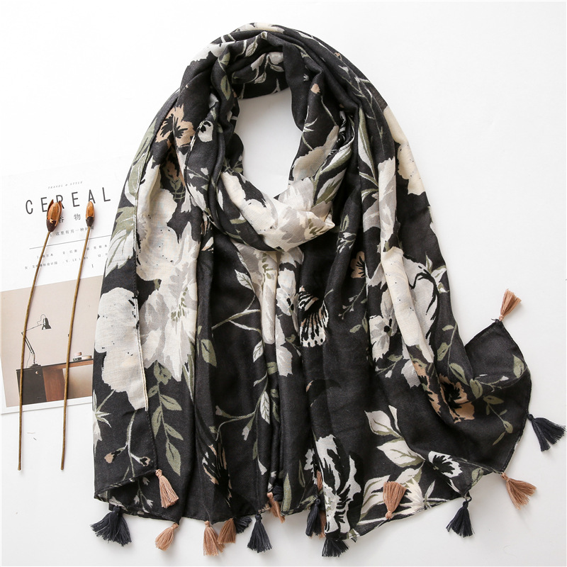 Foulard en coton imprimé de fleurs pour femmes, écharpe fine et respirante, longue, Hijab musulman, châles et enveloppes: 2