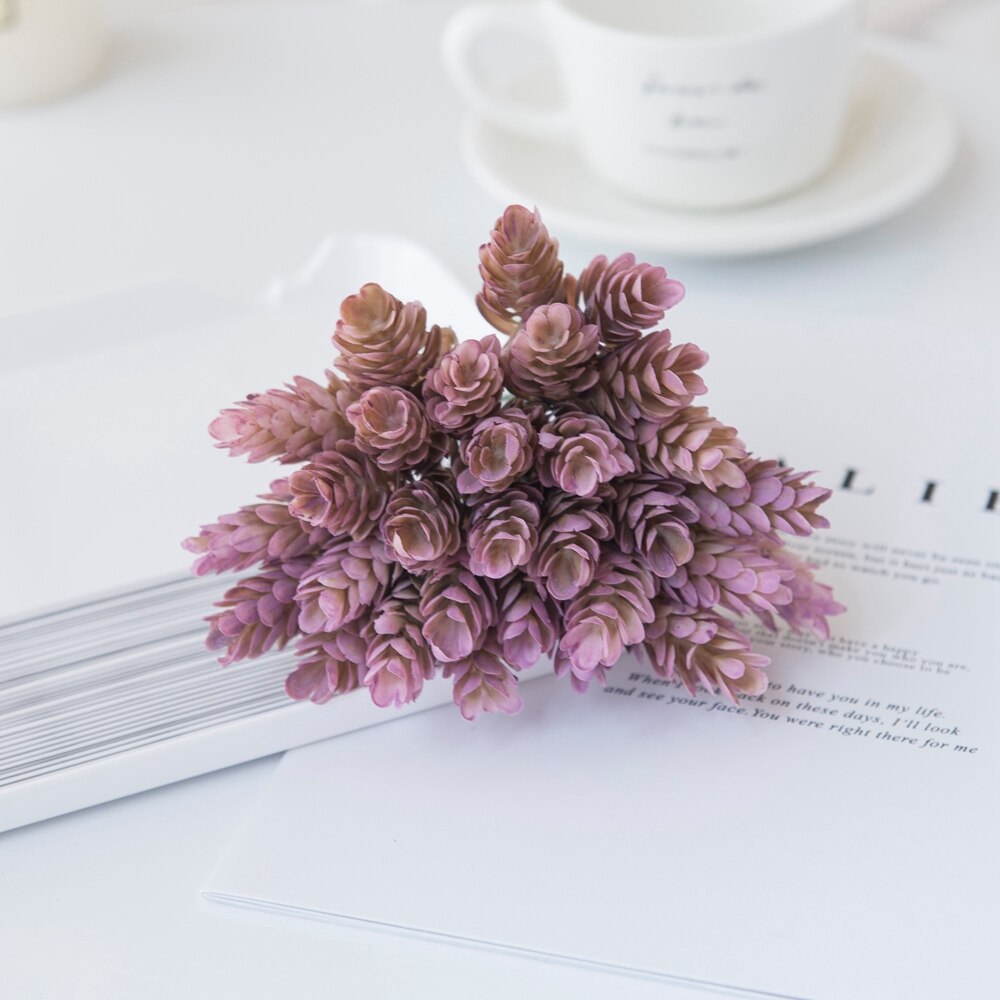 6 Stuks/Bundel Ananas Gras Plastic Kunstbloemen Diy Bonbondoos Vazen Voor Home Decor Tafel Bruiloft Bridal boeket: plum