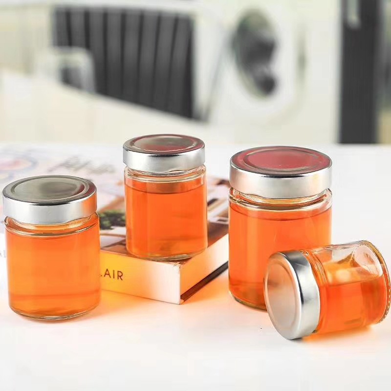Honey glass bottle sealed jar high straight straight extra high lid round bottle kitchen storage jar jam pickle bottle