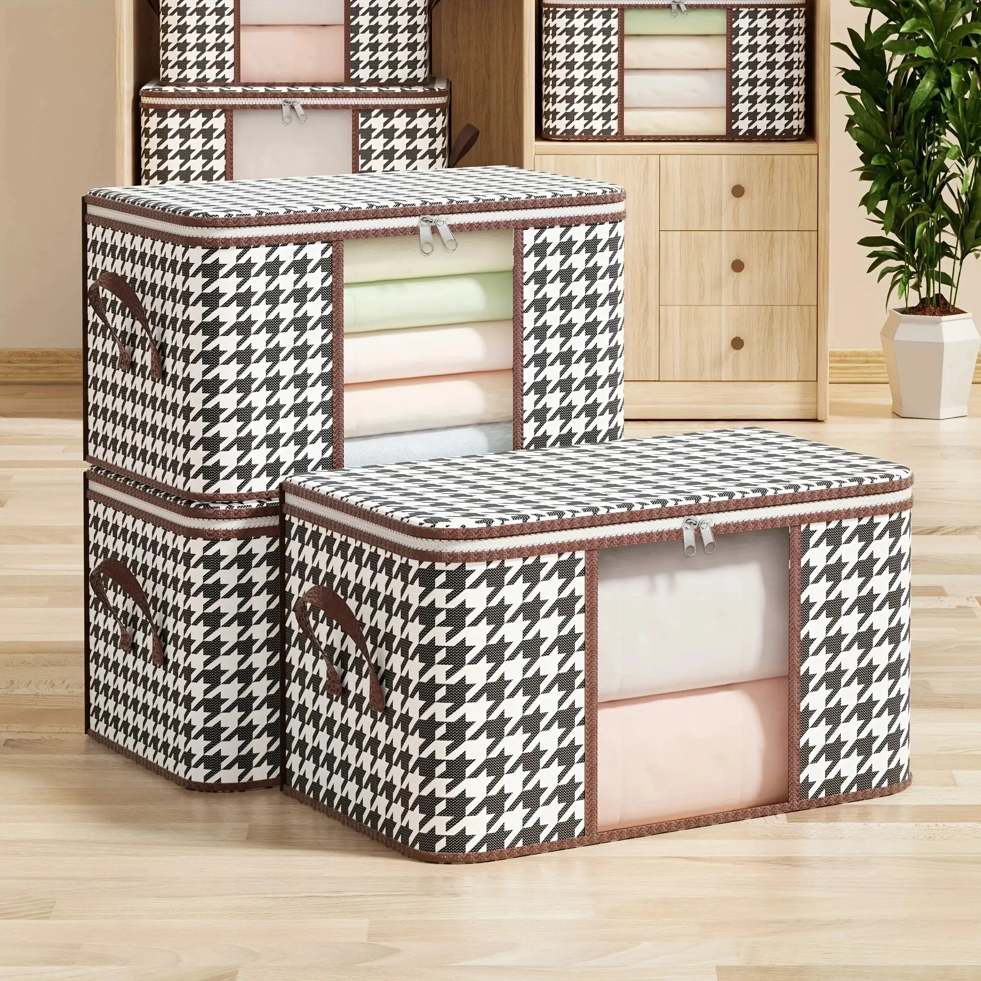Zichtbare opbergdoos met grote capaciteit, draagbare huishoudkledingorganizer met handvatten, opvouwbare stofdichte quiltritscontainer