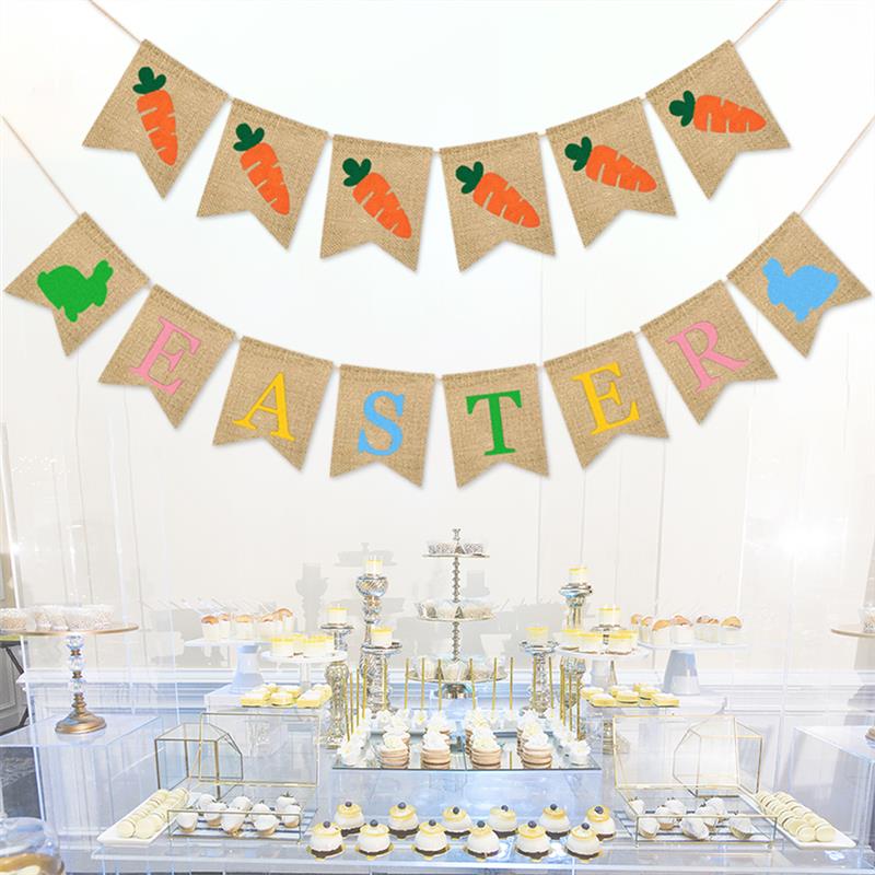 Easter Banner 1PC DIY Decoration Linen Easter Flag Carrot Banner Easter Banner Beautiful For Birthday