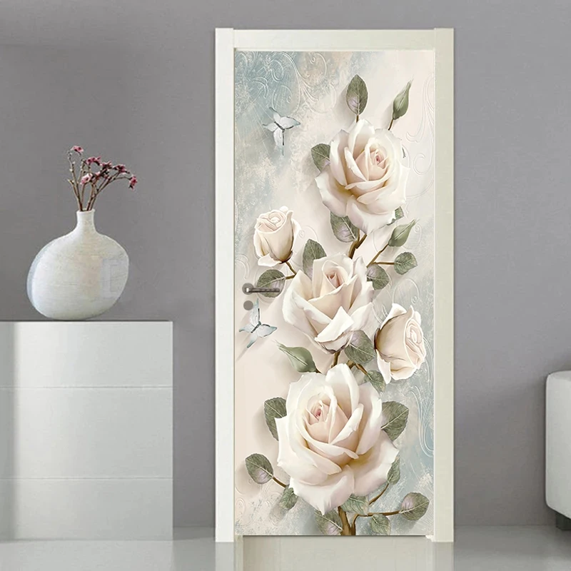 Deursticker Moderne sticker Cover Wallpaper Home Entrance Ornament Entree Decoratie Zelfklevende foto op de koelkast Bloemen