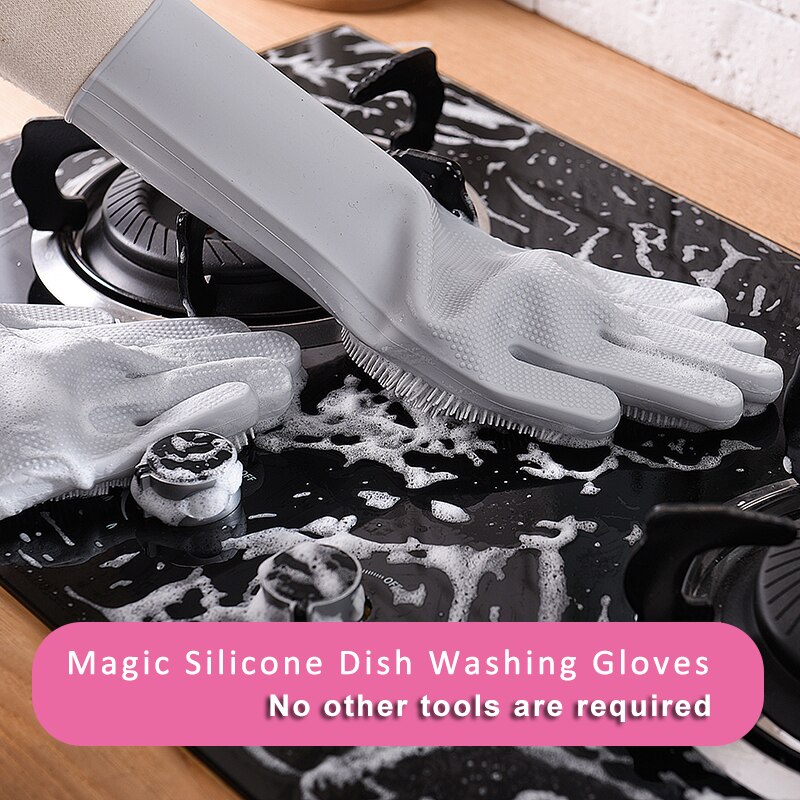 Magisk silikone skål vaskehandsker køkken tilbehør opvask handske husholdningsværktøj til rengøring af kæledyrs børste 1 par