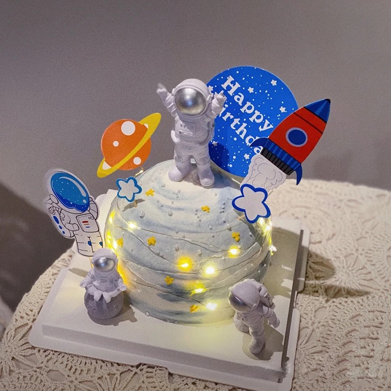 Universumi raketti astronautti hyvää syntymäpäivää kirje koriste kakkupäällinen jälkiruoka lapsille & #39 ; päivä ihanat juhlatarvikkeet
