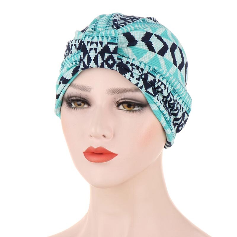 Muslimske hodeplagg caps trendy skrive ut dame uformelt turban panser floral myk bomull tøye ut india pakke inn hode skjerf indre hijabs: Lysegrønn