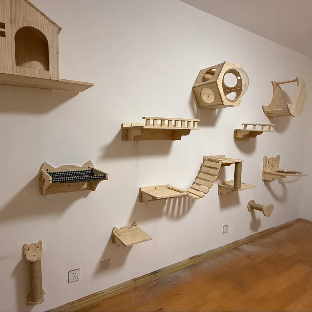 Cat Climbing Shelves Wall Mounted Cat Tree Sisal Scratching Post Cats Hammock House Jumping Platform Rope Ladder Pet Furniture