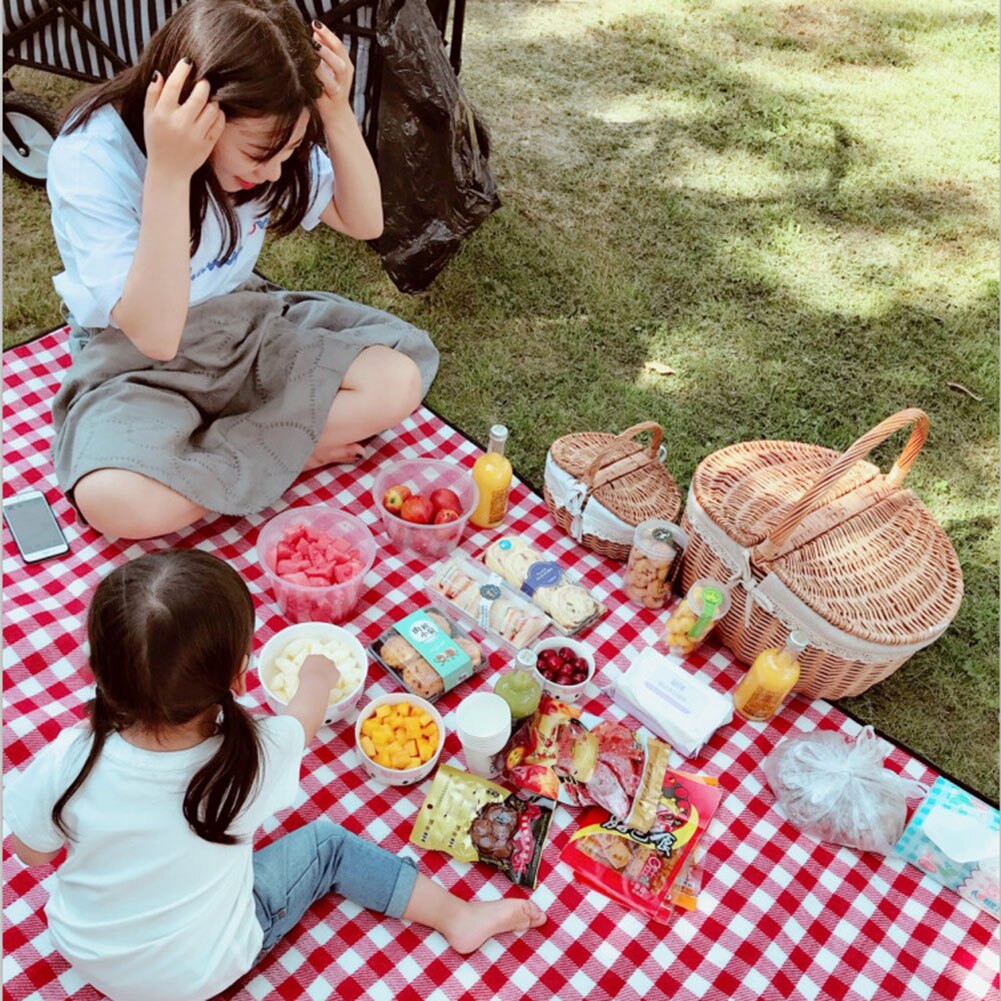 Handmade Large Wicker Basket with Handle Double-Lid Camping Picnic Willow Weaving Storage Outdoor Holder Organizer Home Decor#20