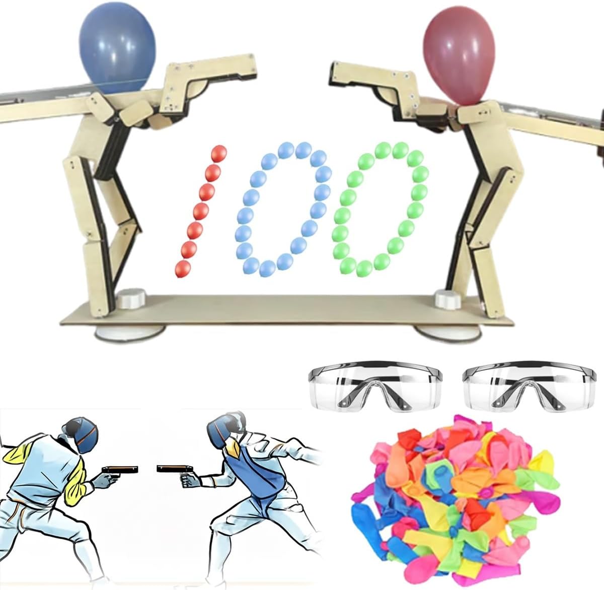 Shoot the Balloons! Wooden Puppet Duel Game - Fun Party Battle with 100 Balloons for Families & Friends