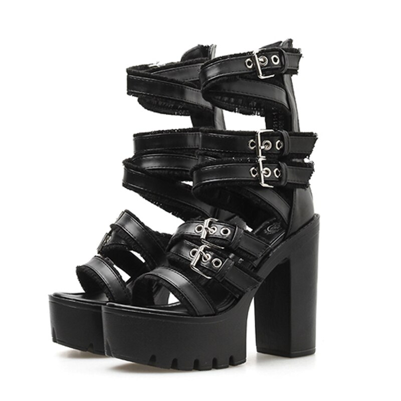 Femme sandales été talons hauts bottes Punk épais plate-forme gladiateur sandales femmes femmes bottines Vintage Rock gothique sandales
