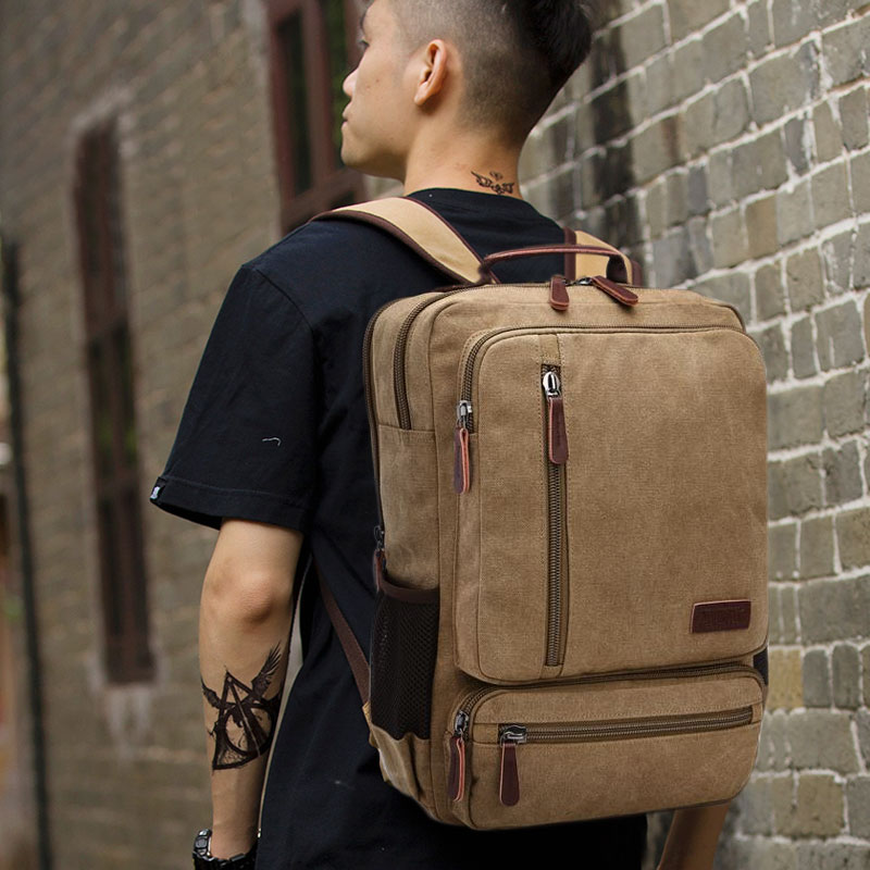 Vintage Canvas Backpack - 20-35L - Laptop Compartment - School Travel - Unisex