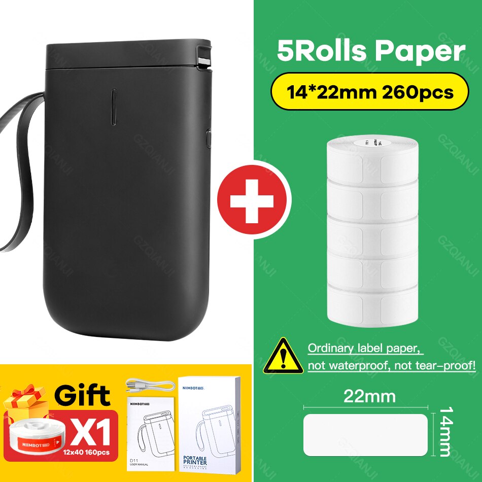 Niimbot D110 Portable Thermal Label printer Transparent Paper Pocket Mini Wireless Barcode Printer Bluetooth Machine D11 Maker: BK Add 5 Rolls