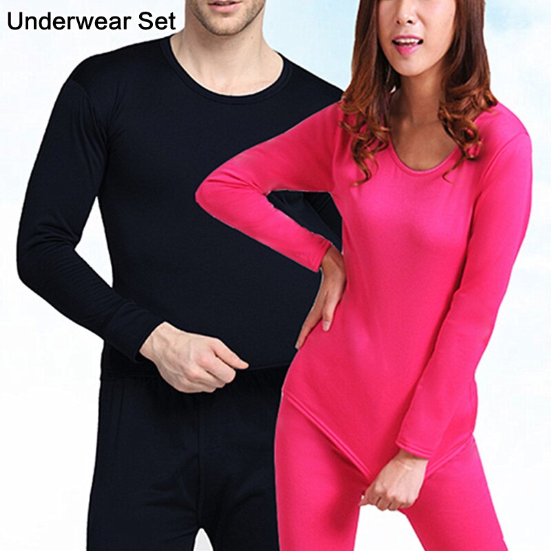 Men's Winter Thermal Underwear Suit Circular Collar Solid Color comfortable Warm Long Sleeve Clothing Set for Male Female