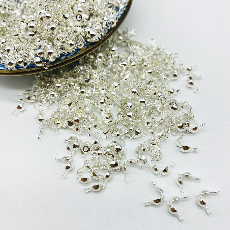 100 pz/lotto connettore chiusura raccordo 4*7mm catena a sfera Calotte End Crimps perline connettore componenti per gioielli fai da te fare Supplie: Silver