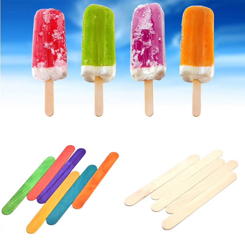 50Pcs/Lot Colorful Ice Cream Sticks Wooden Popsicle Sticks Natural Wood Kids DIY Hand Crafts Art Ice Cream Lolly Cake Tools
