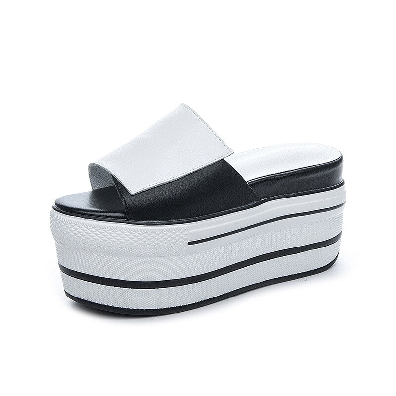 Fujin Hausschuhe frauen Plattform Sommer Sandalen Atmungs Dicken Boden Erhöht Abnehmen Einzigen Gurt Pantoffel: WHITE / 5
