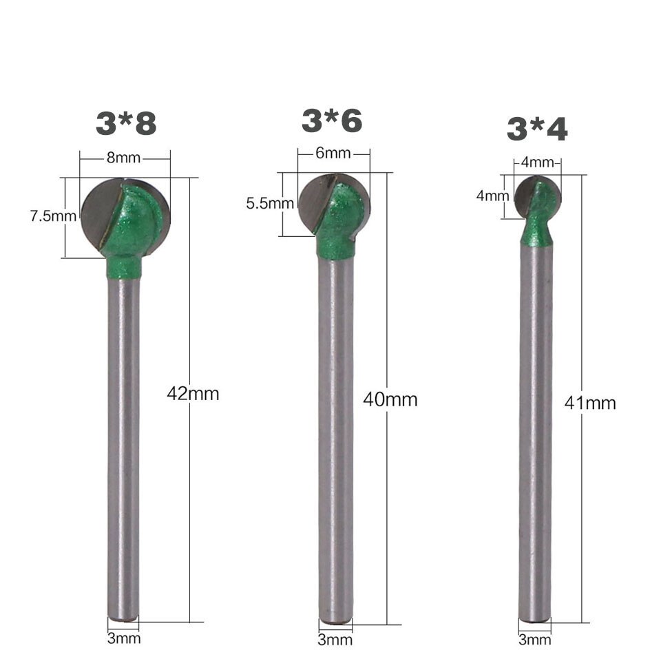 1PC 3MM 6MM Shank Milling Cutter Wood Carving Ball Nose Round Carving Cove CNC Milling Radius Core Tungsten Carbide Router Bit